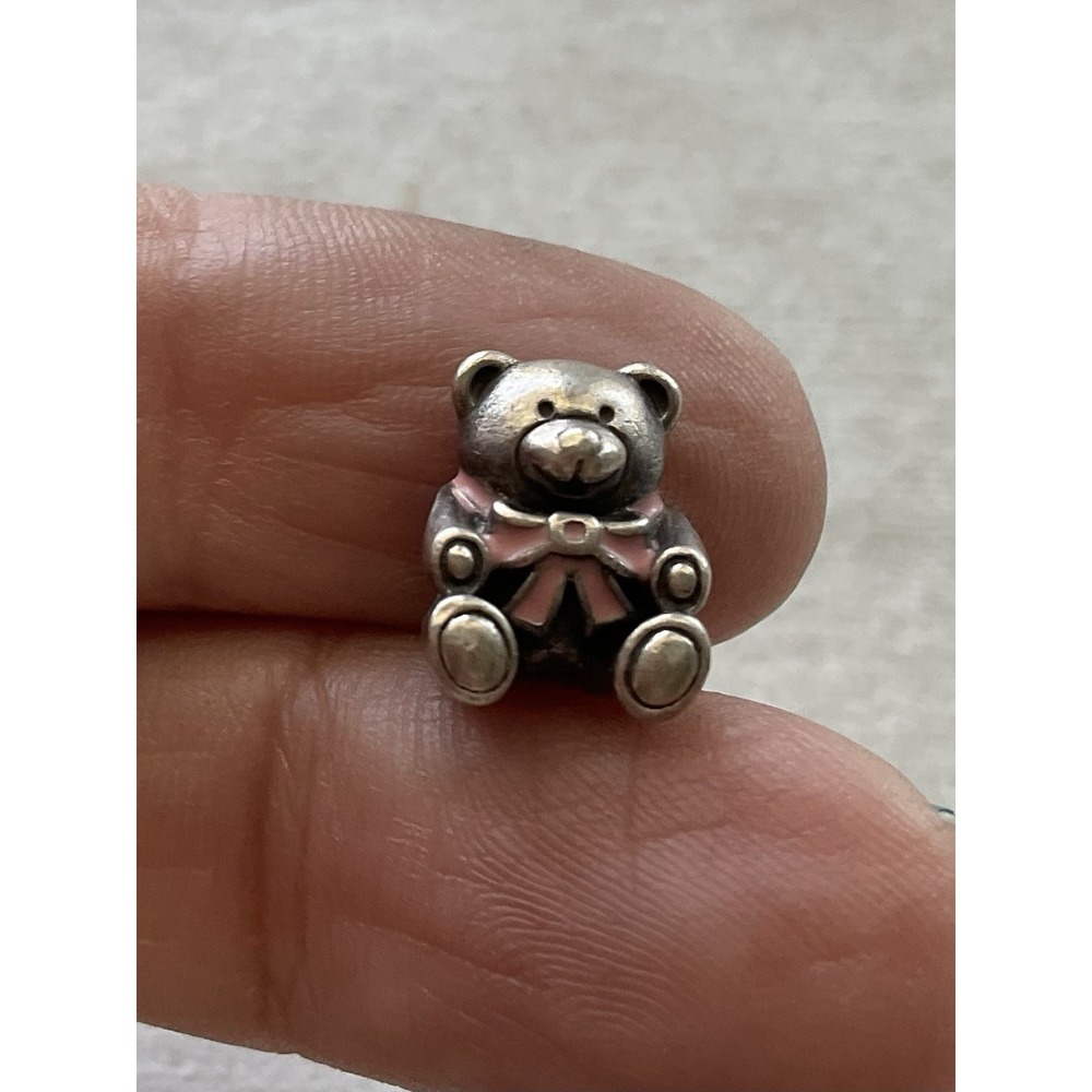 retired Pandora "It's a Girl" teddy bear charm ALE 925 sterling silver Pink Bow